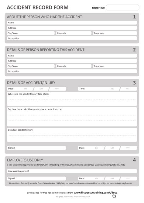 accident at work report form template uk